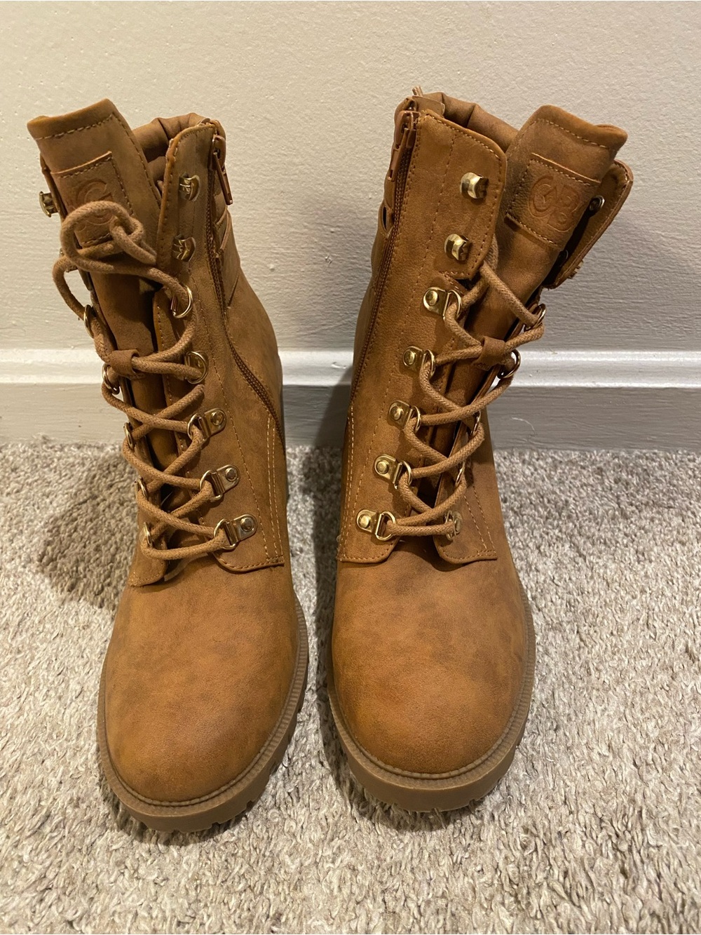 Guess Brown Padded-Collar Block Heel Ankle Boots